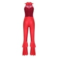 thumbnail image 2 of TSSOE Women's Shiny Sequins Collar Zipper Tiered Bell-Bottom Bodysuit Lady Disco Retro Jumpsuit Dance Bodysuit Red L, 2 of 5