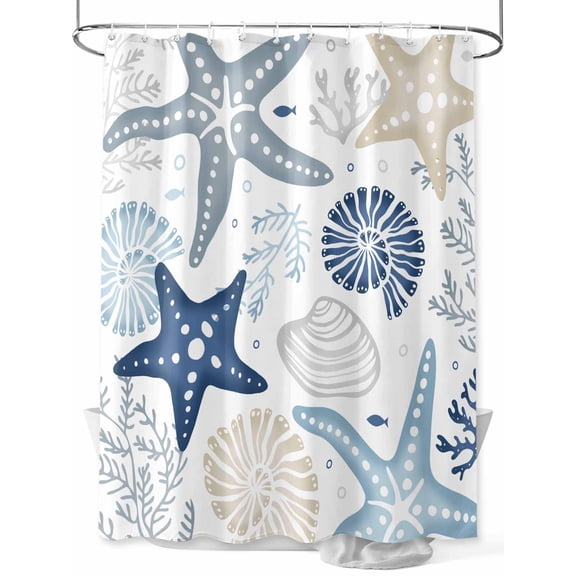 Shower Curtain Blue Starfish Bathroom Curtains with Hooks, Waterproof Fabric Marine Life Ocean Coastal Bath Shower Curtains Set for Bathroom Bathtubs Decor 36x72 Inch