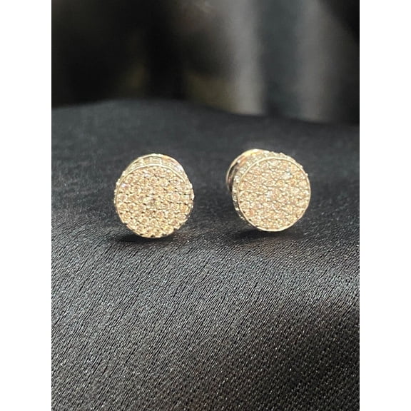 Pave 0.79 Cts Round Brilliant Genuine Diamonds 8.25 MM Stud Earrings In Stamped 14K White Gold