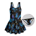 thumbnail image 5 of Xixirimido Blue Butterflies Stars Print Girls One-piece Swimsuits Sleeveless Swimwear with Skirt & Built-in Shorts Hawaiian Beach Vacation Modest Bathing Suit, 8-9 Years, 5 of 7