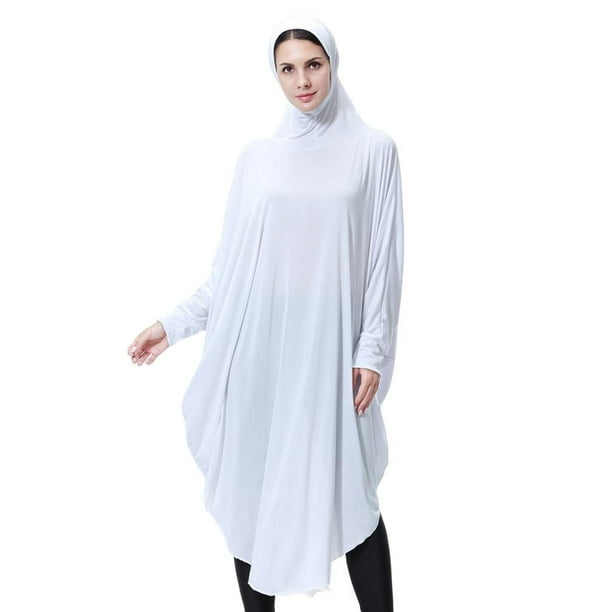 Elegante vestido de oración musulmán árabe liso con ala de murciélago Abaya con pieza elástica Hijab SG