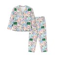 thumbnail image 1 of Fotbe Back To School Conjunto de Pijama de Manga Larga para Mujer con Estampado, Ropa de Dormir de 2 Piezas, Conjunto de Casa Suave y Cómodo con Bolsillos-Large, 1 of 7
