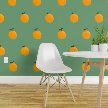 Peel And Stick Removable Wallpaper Forest Green Oranges Fruit