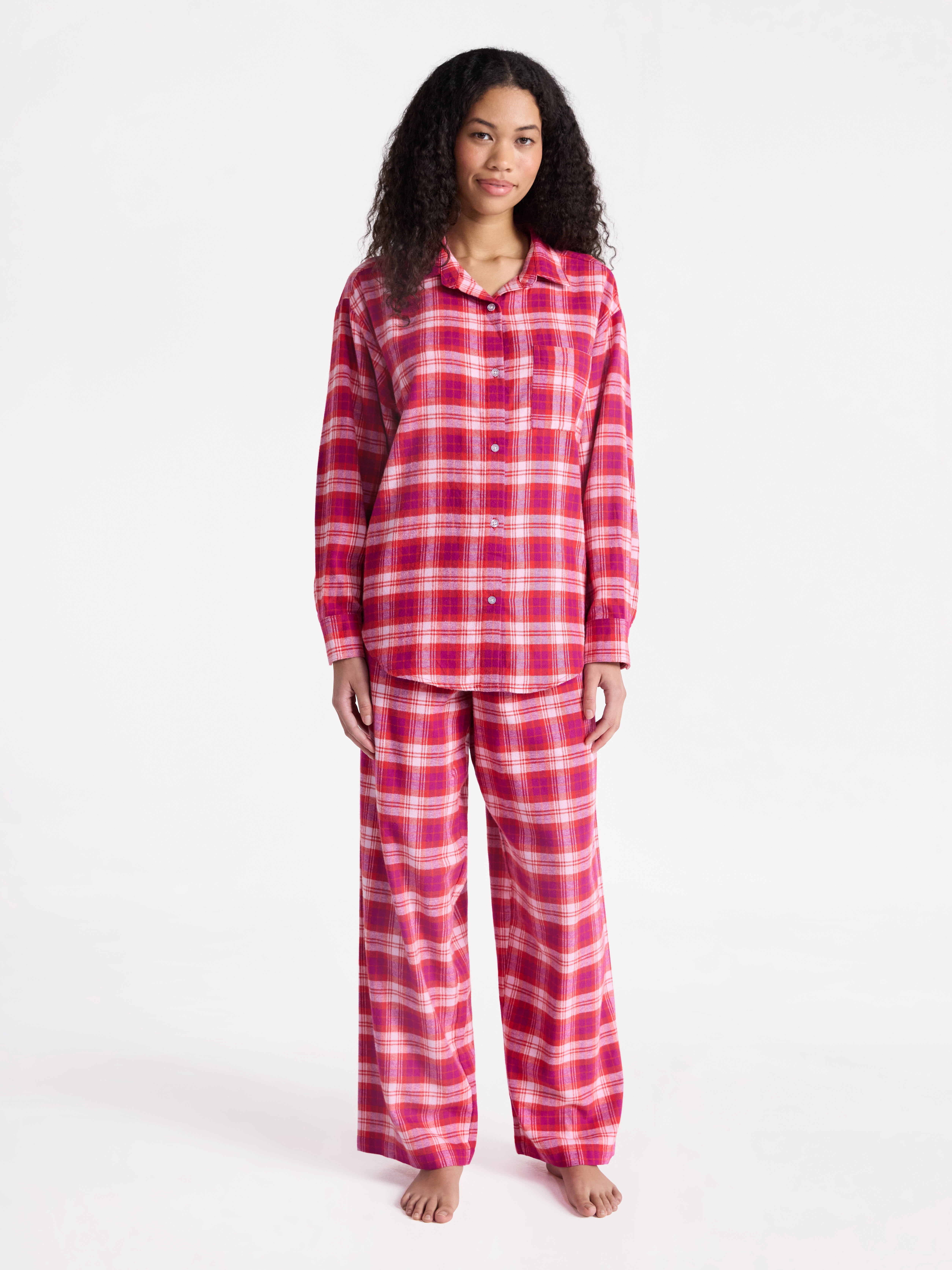 No Boundaries Sleepwear Cotton Flannel Button Down Shirt, Women’s