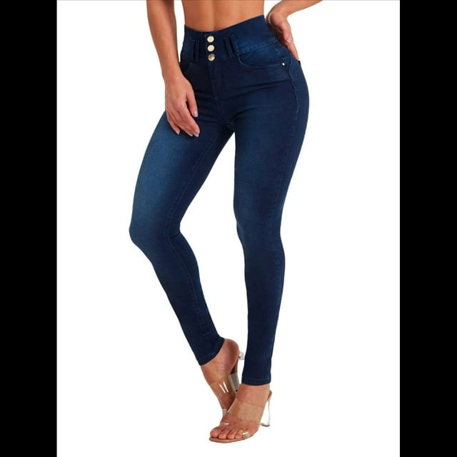 Pantalones Vaqueros Ajustados de Cintura Alta para Mujer Que Moldean los Glúteos. Azul Oscuro M