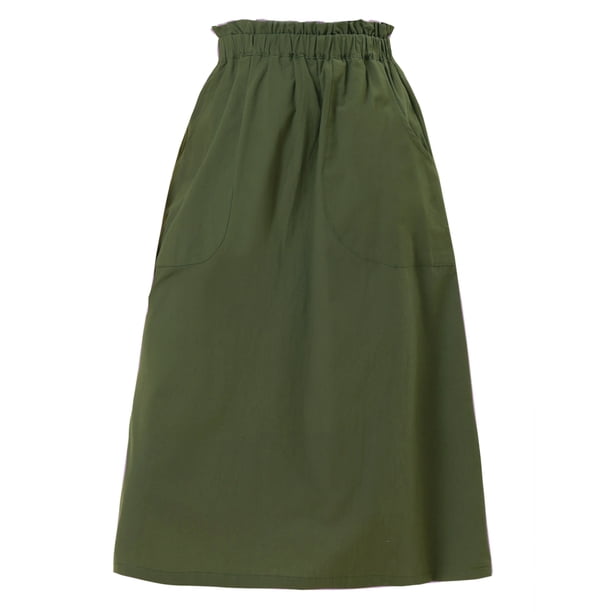 Falda de algodón de cintura elástica Allegra K vintage campesina para mujer ejercito verde XS