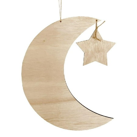 

Wooden Moon and Star Eid Mubarak Pendant Islam Muslim Ramadan Festival Hanging D
