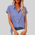thumbnail image 2 of QIUOMBBP Plus Size Linen Tops for Women Short Sleeve Solid Button Down Shirts Loose Lightweight Breathable Summer Casual Tees Light Blue XXXXL, 2 of 8