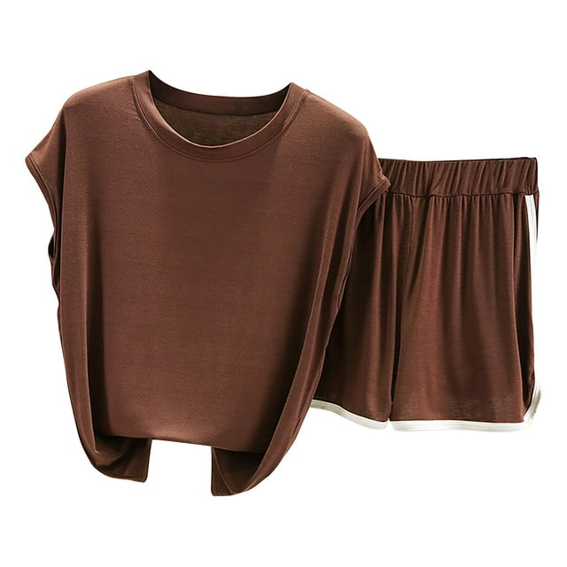 Blouses pour Femmes Ensemble Haut/chemise à Manches Courtes et Col Rond Uni