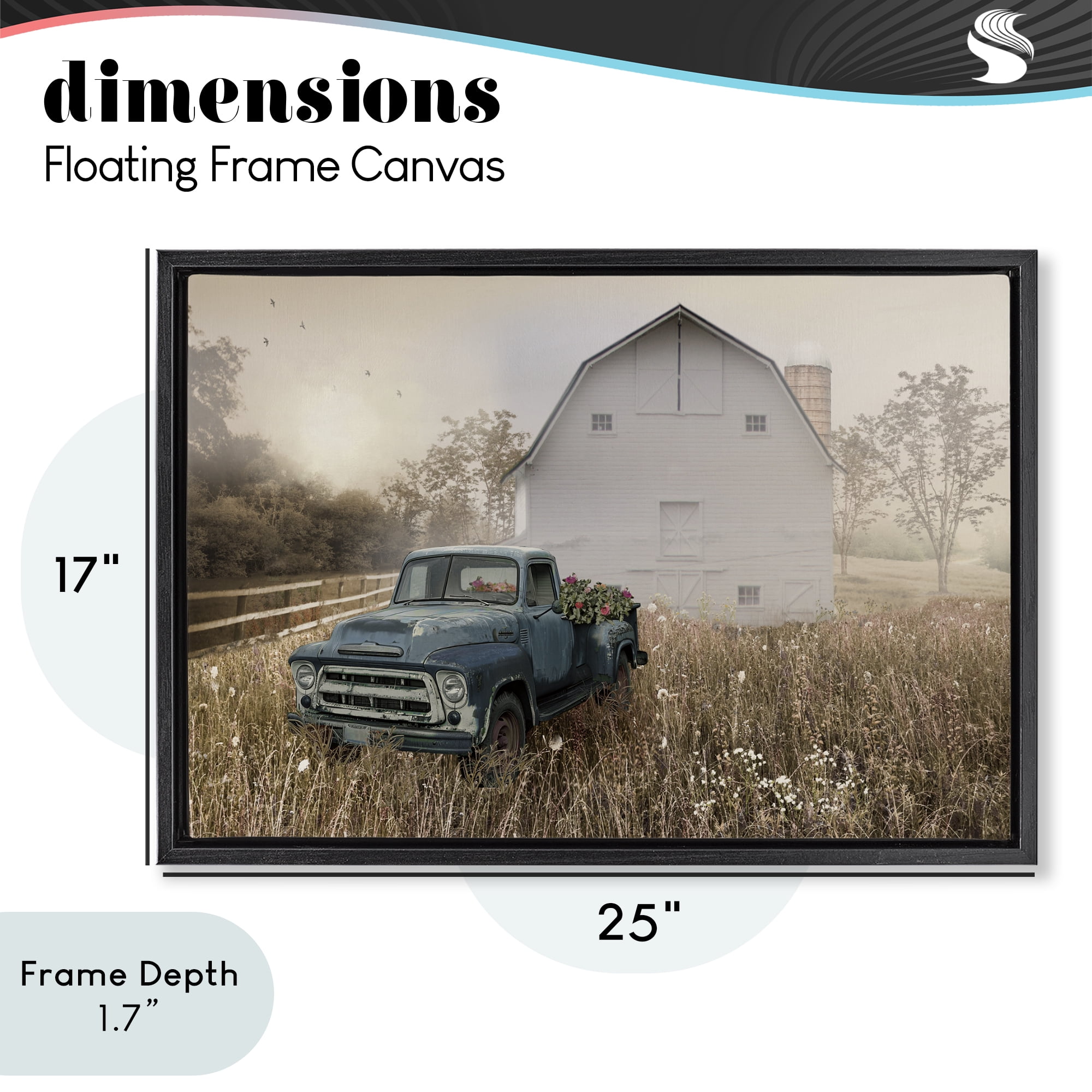 Stupell Industries Vintage Pickup in Wildflowers Black Framed Floater Canvas Wall Art, design by Nan