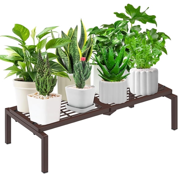 1 Tier Metal Plant Stand Indoor Outdoor, Potted Multiple Flower Pot Holder Rack Plant Shelf, Heavy Duty Planter Display Shelving for Patio Balcony Garden Living Room Decorative (Brown)
