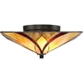 thumbnail image 6 of Tiffany Geometric 2-Light Flush Mount Ceiling Light in Valiant Bronze with Classic Patterns Glass Shades 15 inches W X 6.5 inches H Bailey Street Home, 6 of 6