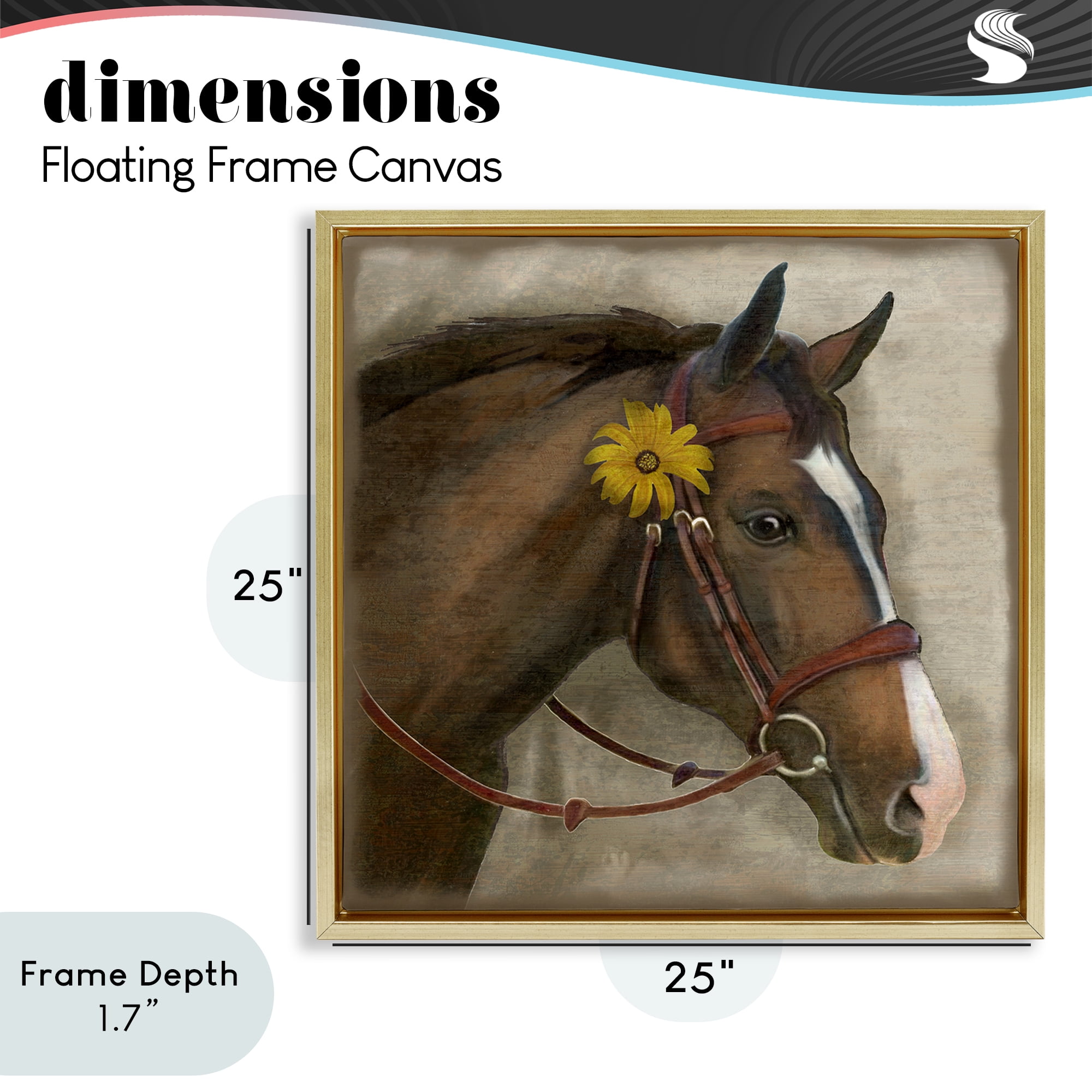 Stupell Industries Barnyard Horse with Daisy Gold Framed Floater Canvas Wall Art, design by Suzanne Nicoll
