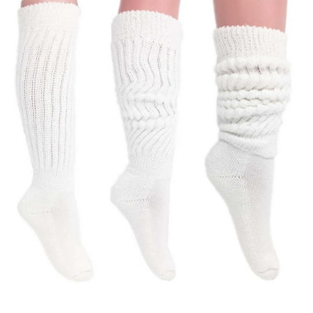 Women's Extra Long Heavy Slouch Cotton Socks Made in USA Size 9 to 11 White 3