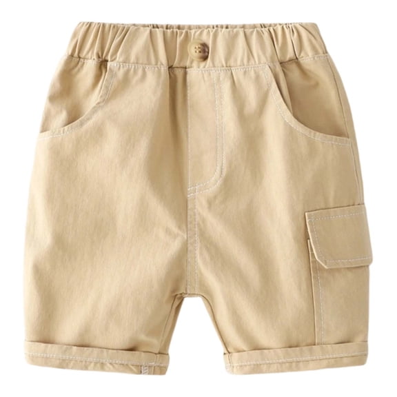 CUZIBR Boys Baby Toddler Summer Cargo Shorts Casual Cartoon Print Solid Color Multi Pockets Elastic Waist Wide Leg Baggy Short Pants Outdoor Cozy Summer Hiking Fishing Bermuda Shorts,Khaki,3-4 Years