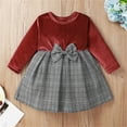 thumbnail image 2 of Mercatoo Toddler Girl Long Sleeve Solid Color Mesh Print Baby Dress Bow for 3 to 24 Months Toddler Patchwork Dress, 2 of 5