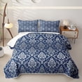 thumbnail image 2 of jejeloiu Classic Damask Bed Spread Queen,Traditional Print Queen Coverlet Set For Adults,Navy White,3-Piece, 2 of 7