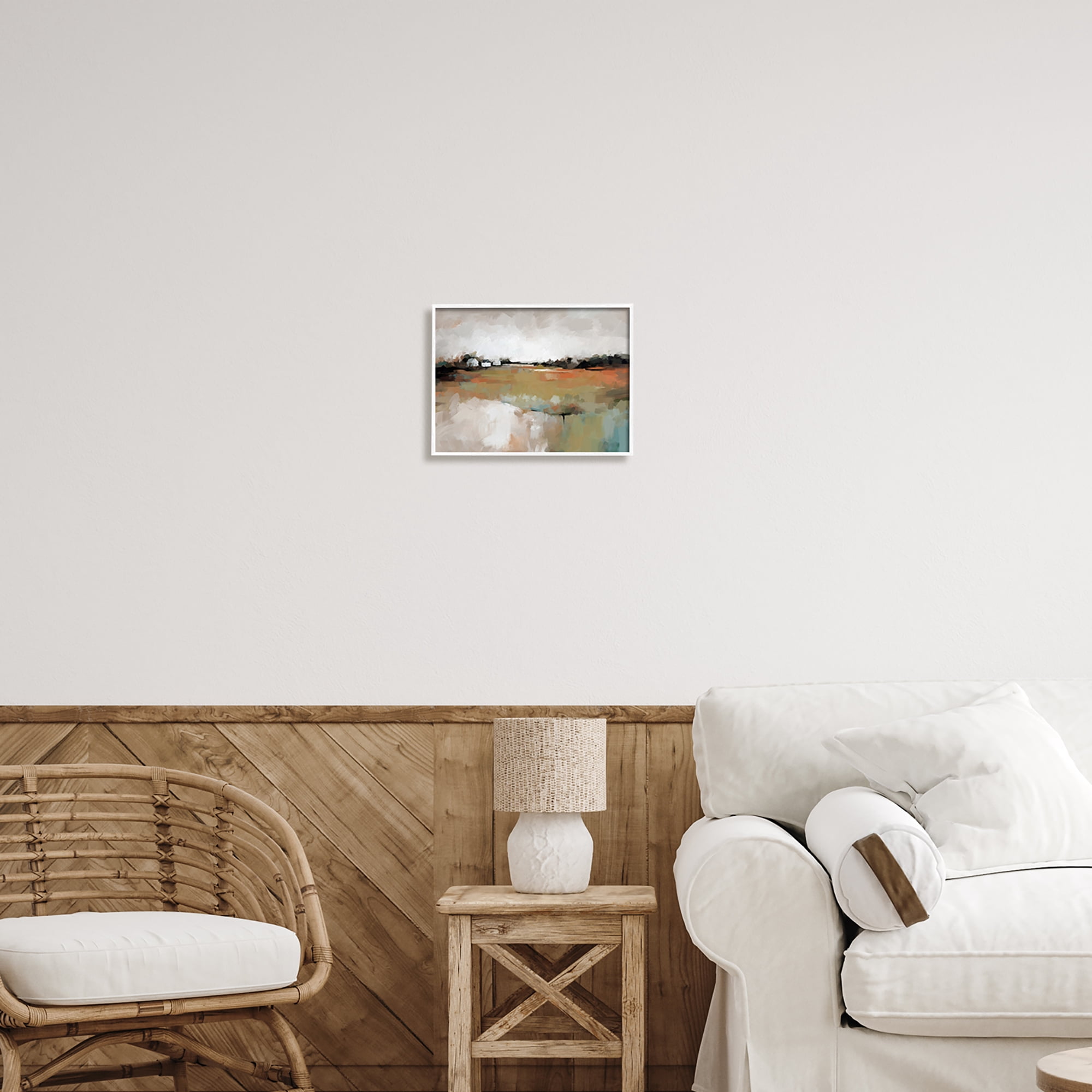 Stupell Industries Abstract Country Barns Landscape Landscape Painting White Framed Art Print Wall Art, 14 x 11