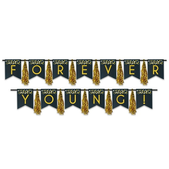 24 Pieces Green and Gold “FOREVER YOUNG" Birthday Party Streamer 9'