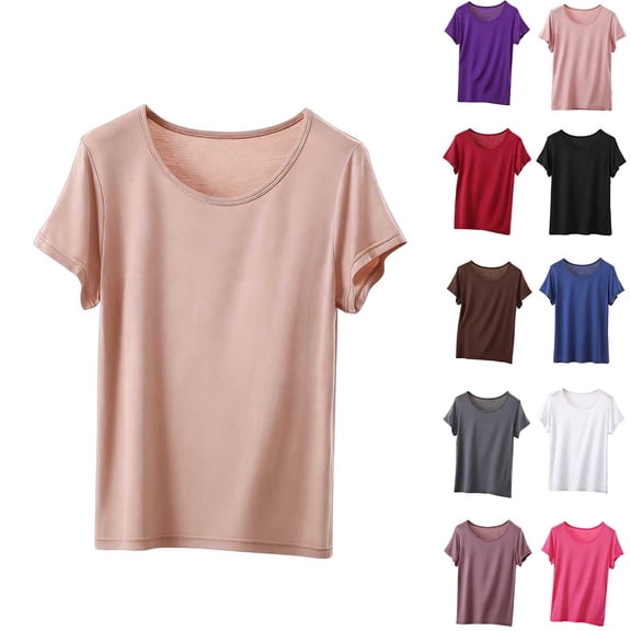 FengLS Summer T-Shirt for Women Soft Comfortable Casual Wear Modal Tops Round Neck Short Sleeves Regular Tops Athleisure Daily Wear Tee