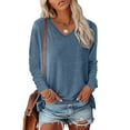 thumbnail image 2 of Women's Long Sleeve Tunic Tops V Neck Fall Fashion Solid Basic Tee Shirts 2025 Casual Lightweight Business Work Blouses, 2 of 4