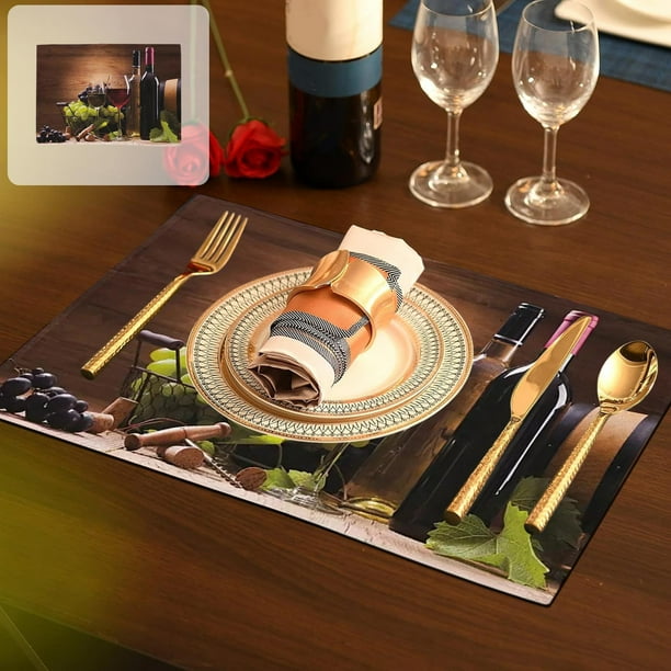 Aparatos de cocina, accesorios, utensilios, utensilios de cocina, manteles individuales con estampado de vino, decoración para mesas festivas, manteles individuales antimanchas y aislantes del calor,