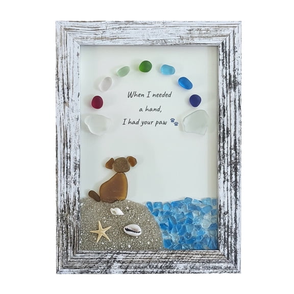 Pet Memorial Sea Glass Art Photo Frame, "When I Need Help Your Prints Are Right There" Dog Memorial, Handmade Shadow Box for Pet Loss Remembrance Hearthweave