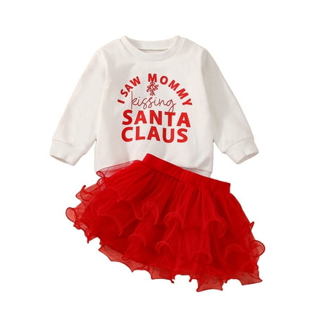 

Bagilaanoe 2Pcs Toddler Baby Girls Christmas Outfits Letters Print Long Sleeve Pullover Tops + Mesh Tutu Skirt 6M 12M 18M 24M 3T 4T 5T Kids Casual Skirt Set
