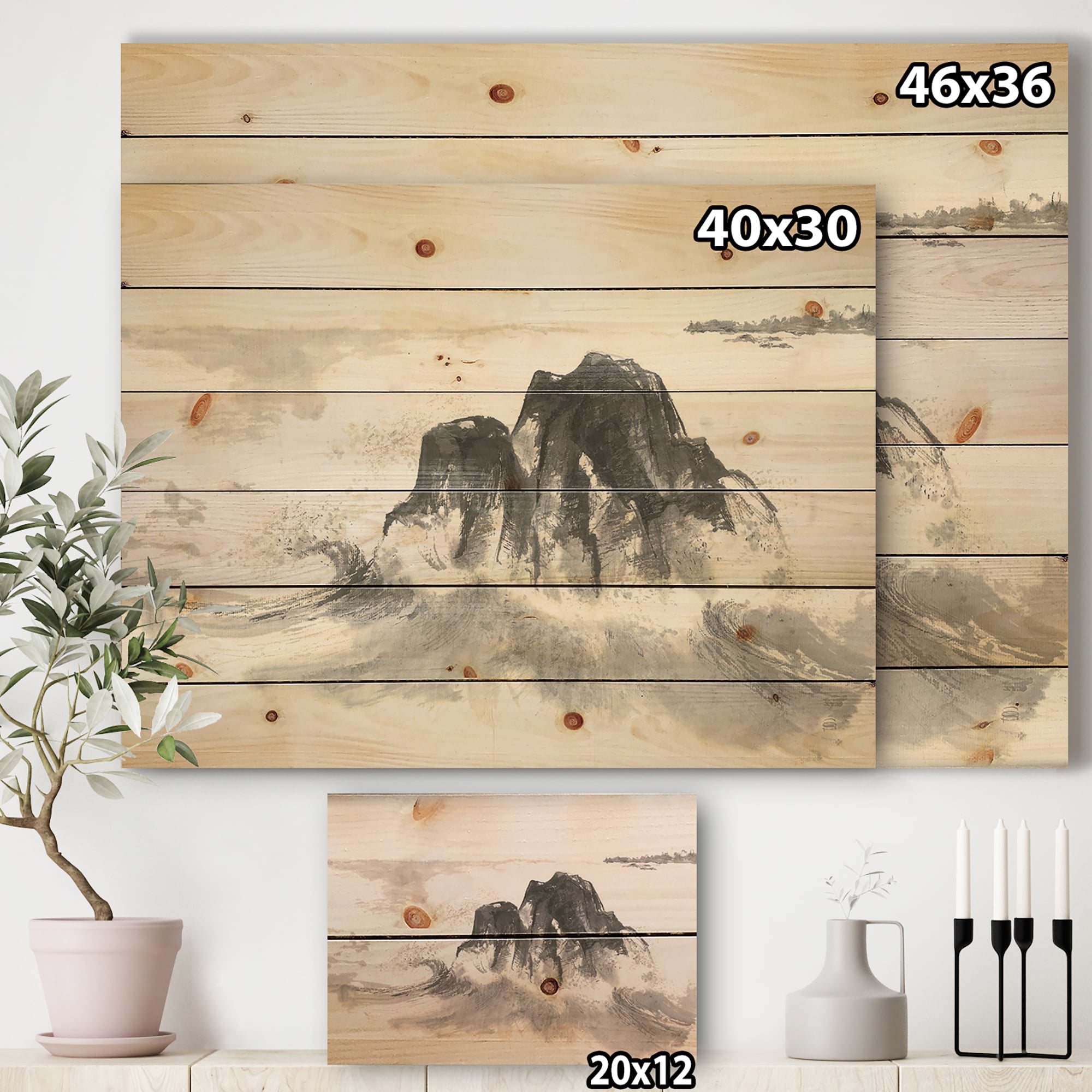 Designart 'Ocean Waves' Lake House Print on Natural Pine Wood