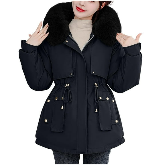 Busydd Womens Winter Coats Solid Color Long Sleeve Puffer Jacket Hooded Warm Winter Jackets Casual Tunic Cotton Zip Up Down Outerwear with Pockets M-3XL