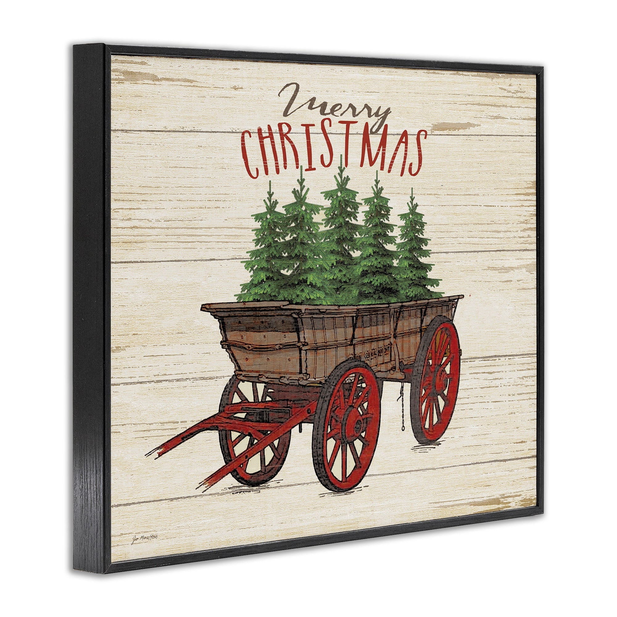 Stupell Merry Christmas Tree Wagon Framed Giclee Texture Art 16 x 20