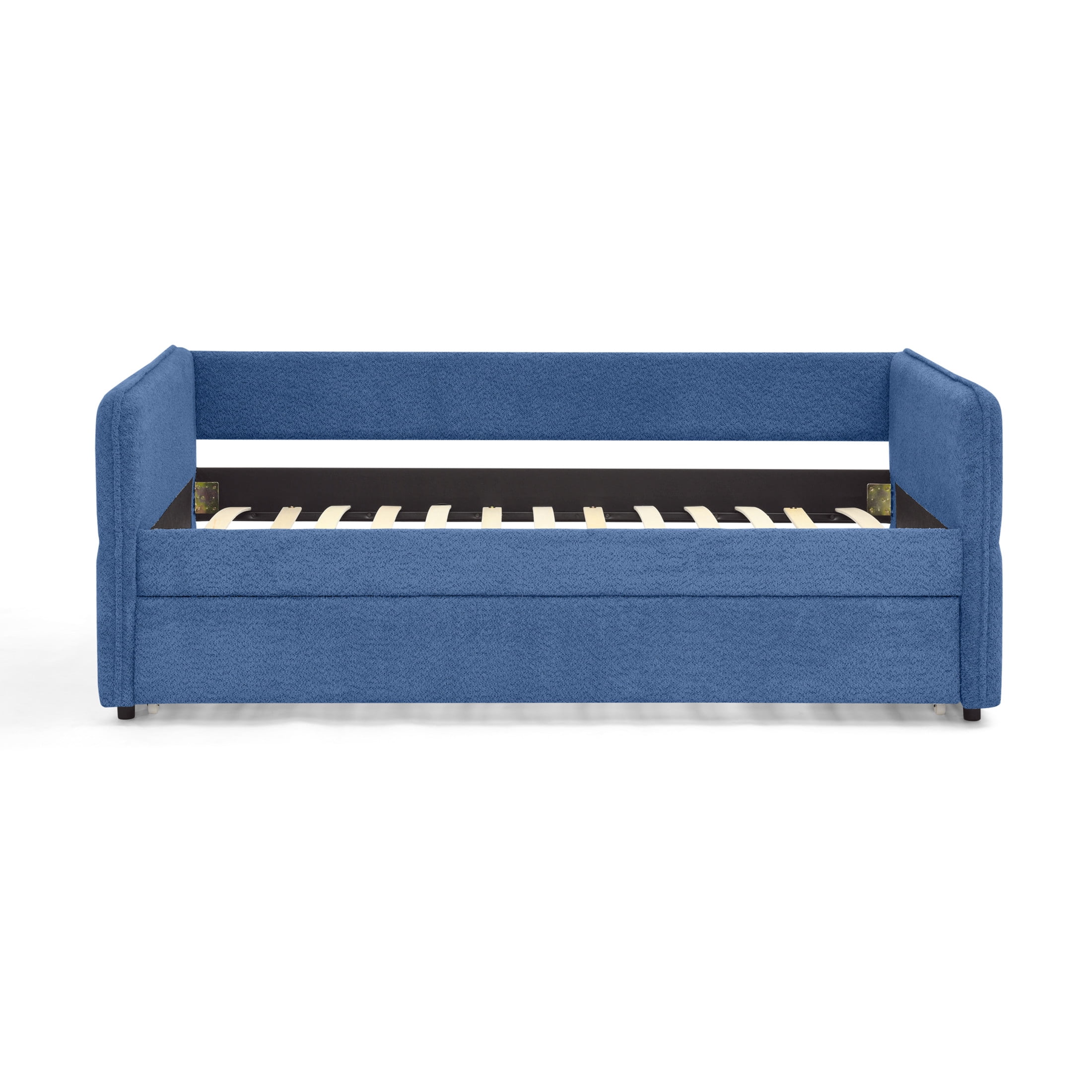 Noble House Zenton Twin Size Boucle Daybed, Tufted Sofa Bed Frame with Trundle, Modern Guest Sleeper Couch, Blue