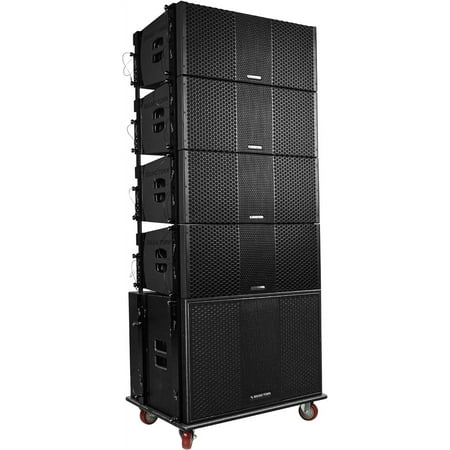 Sound Town ZETHUS Series Passive Line Array Speaker System with One 18-inch Line Array Subwoofer, Four Dual 10-inch Line Array Speakers, One Caster Board, Black (ZS-118S210X4OC)