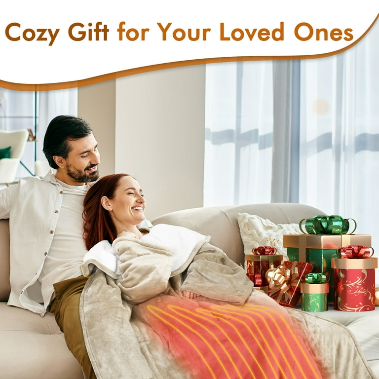 Tirrinia Wearable Heated Blanket for Adults Women Sherpa Christmas