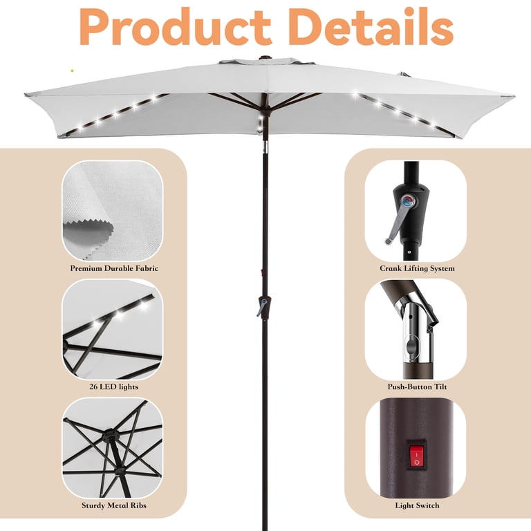 6.5 x 10 Ft Rectangular Patio Umbrella with Solar Lights photo 2