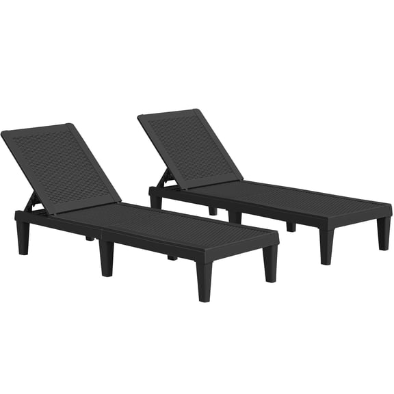 Outdoor Chaise Lounge Chair Set of 2, PE Waterproof Adjustable Poolside Garden Deck Beach Patio Furniture, Easy Assembly, Black