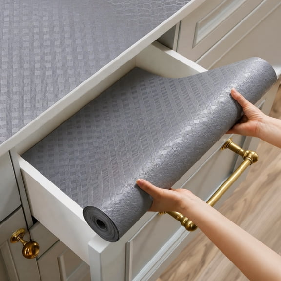 Shelf liner,Shelf Liners for Kitchen Cabinets Refrigerator Liners Waterproof & Oil-Proof Kitchen Cupboard Liner Plastic Drawer Mats Non Adhesive Fridge Liner for Shelves Gray 11.8 x 118.1 Inch