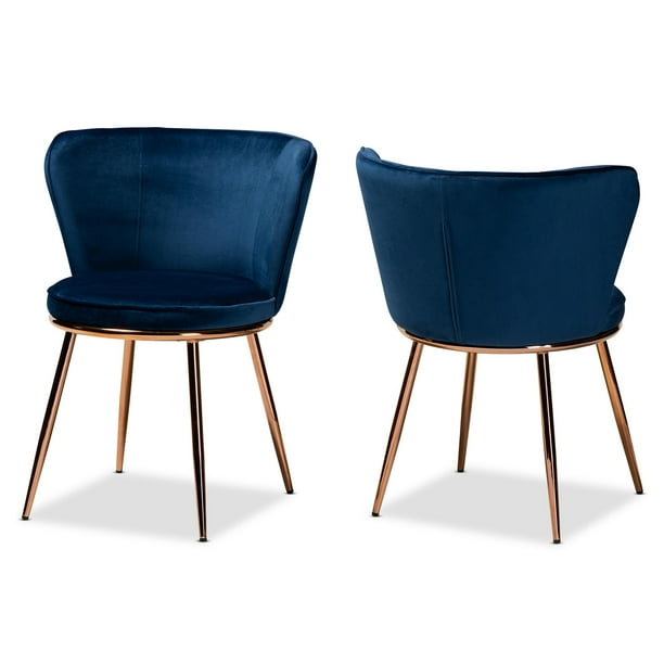 Baxton Studio Farah Modern Luxe And Glam Navy Blue Velvet Fabric Upholstered Rose Gold Finished Metal 2 Piece Dining Chair Set Com Navy Blue Velvet Fabric Upholstered, Glam Velvet Dining Chairs
