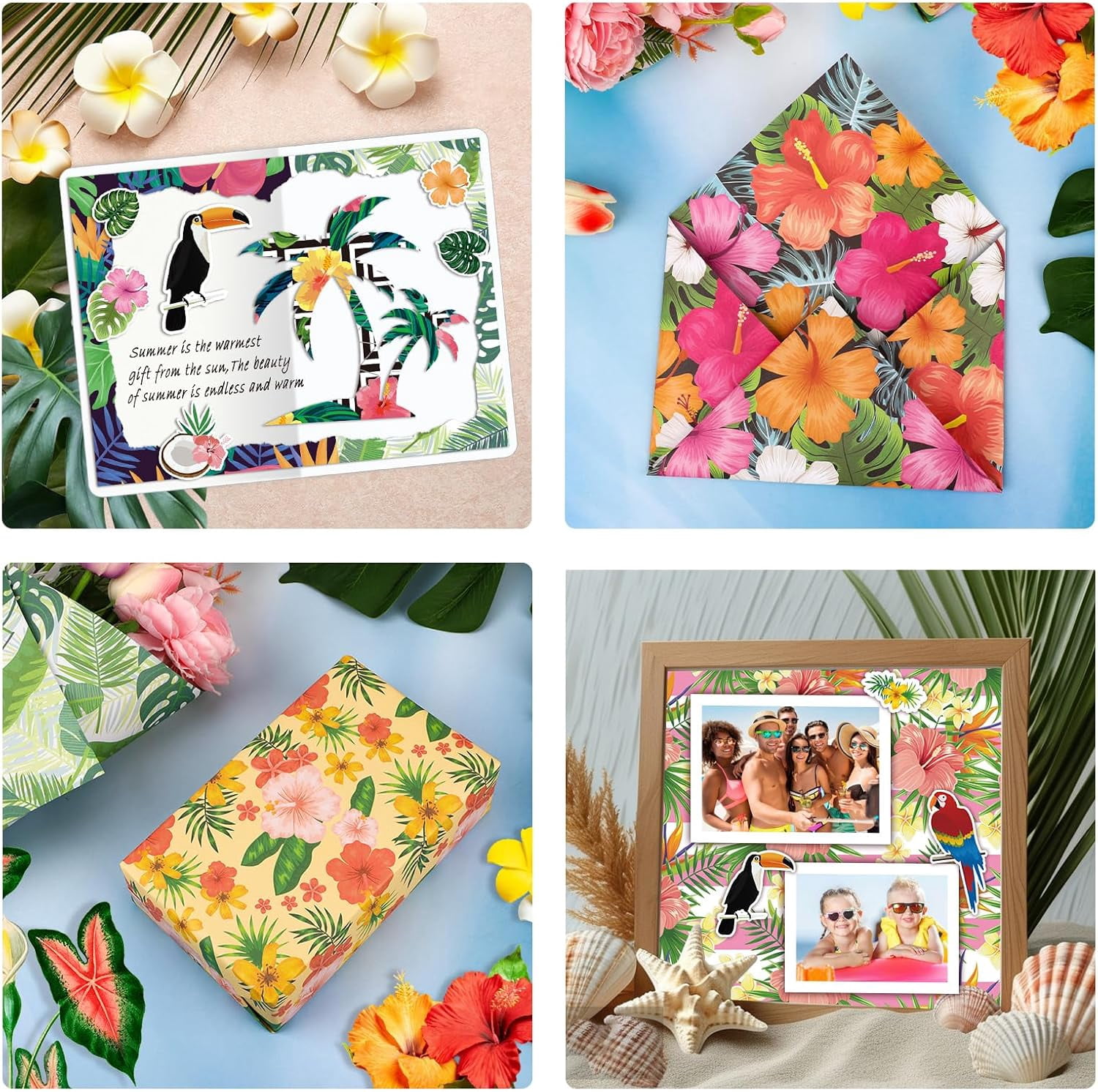24 Sheets Summer Scrapbook Paper 11.8x11.8, Double Sided Hawaii Patterned Paper Tropical Decorative Cardstock Pad Palm Leaf Origami Papers for Card Making Scrapbook Supplies