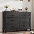 thumbnail image 1 of Solution de Rangement Spacieuse Commode à 6 Tiroirs pour Chambre – Coffre en Bois Style Ferme Moderne, Grand Organisateur Autoportant pour Garde-Robe, Chambre de Bébé, Salon, Entrée, Meuble Télé – Couleur : Noir, 1 of 7