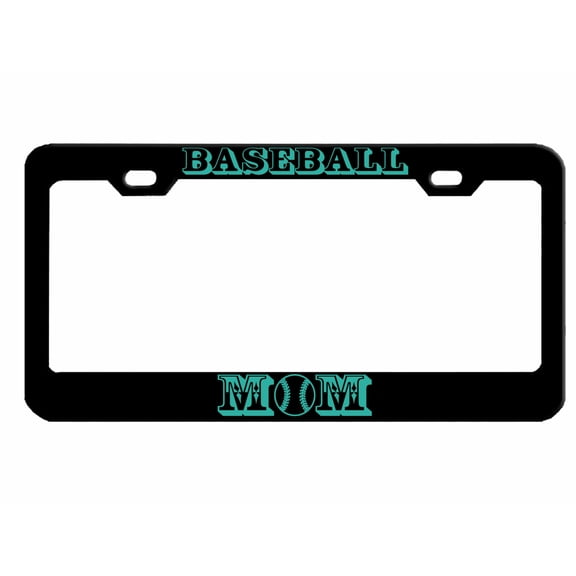 Baseball Mom Style Metal License Plate Frame Personalized/Car Accessories Car Tag Holder Cover (Black/Turquoise)