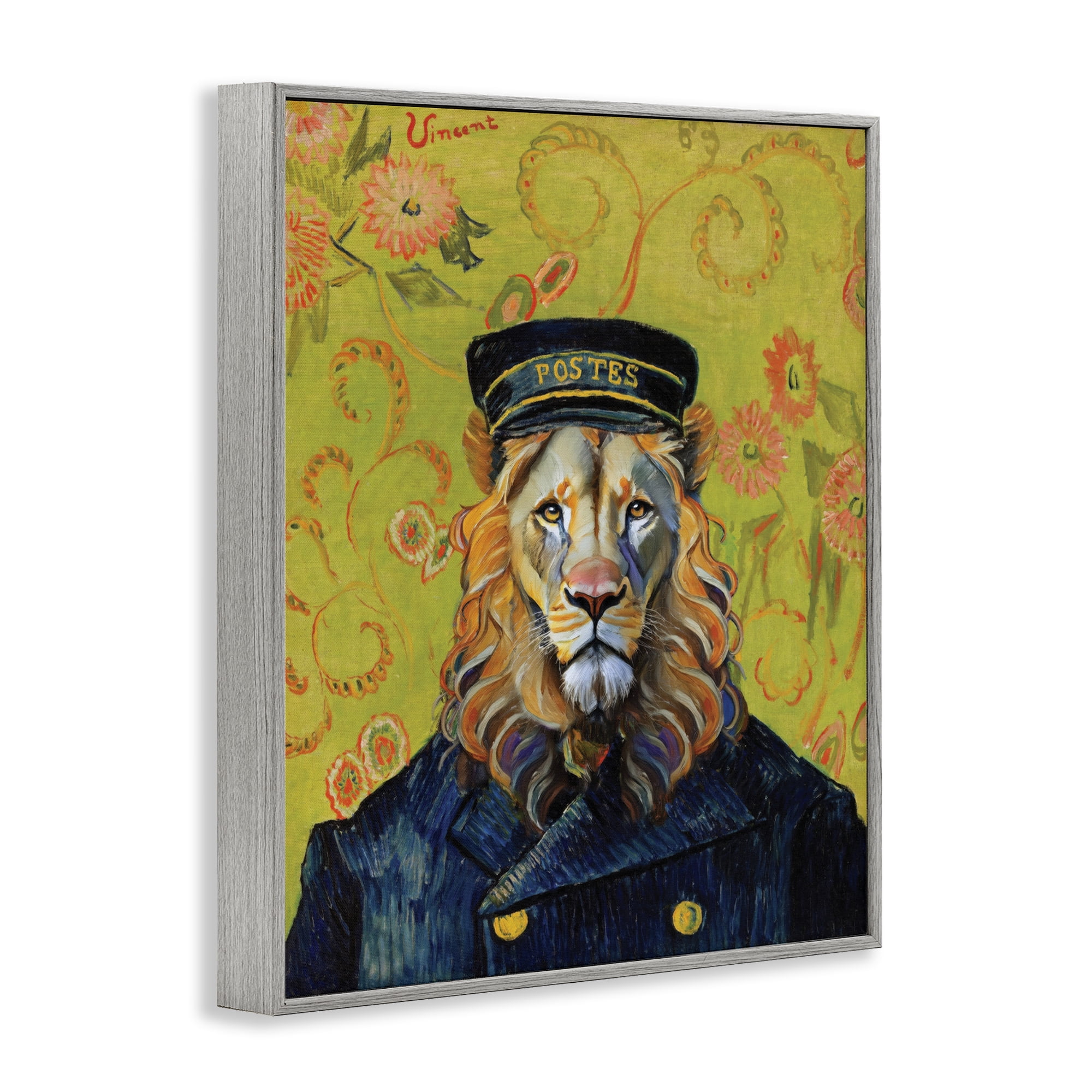 Stupell Industries French Lion Postmaster Gray Framed Giclee Art, design by Grotto Studios