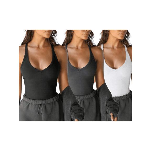 3-Piece Set Women's V-Neck Ribbed Long Slim Fit Basic Tank Tops
