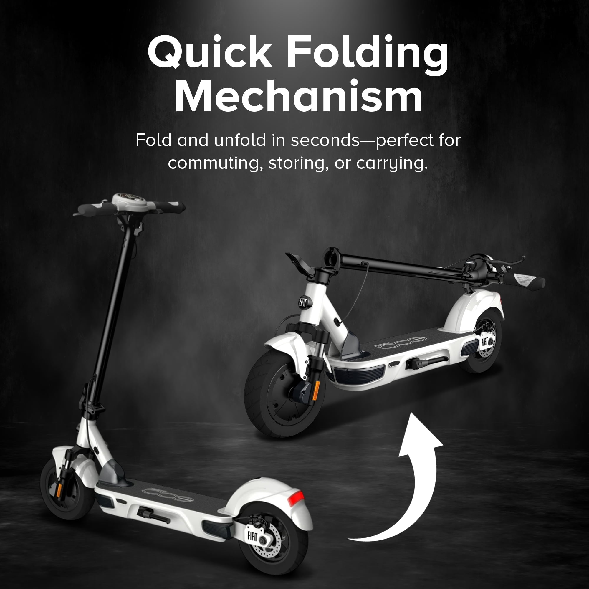 Fiat 500W Electric Scooter, Foldable Scooter for Adults with 10” Tubeless Tires, Chalk