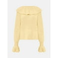 thumbnail image 4 of Womens Ruff Collar Sweater Oversized Flared Sleeve Loose Pullover Sweaters Tops Yellow L, 4 of 9
