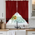 thumbnail image 4 of Red Black Plaid Kitchen Window Curtains, Swag Curtains Valance for Bedroom Living Room Bathroom, Country Vintage Star Abstract Gingham Rod Pocket Window Curtain Block Drapes 2 Panels 36"x36", 4 of 9