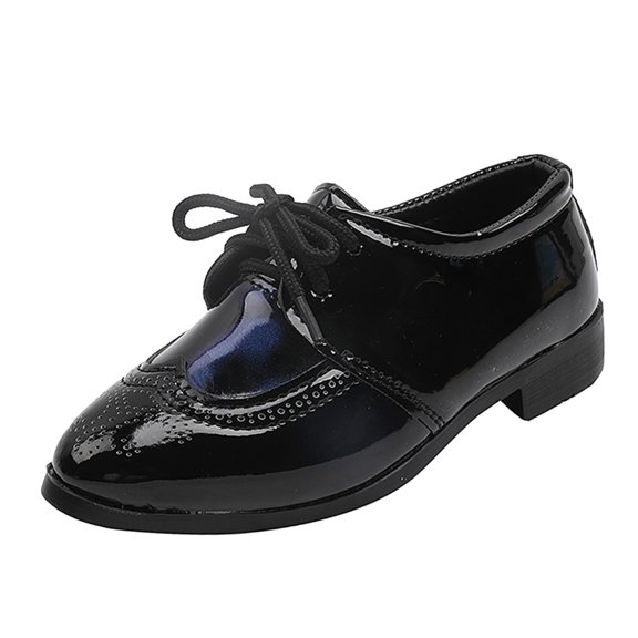 huajiao Baby Shoes Summer Fashion Boys Casual Leather Shoes Solid Color Lace Up Pointed Lace Up Dress Shoes for Easter