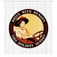 thumbnail image 3 of Vintage Woman Shower Curtain, Retro Driving Image with Winking Woman and Safety Slogan for Holiday Travel, Fabric Bathroom Set with Hooks, 69W X 70L Inches, Multicolor, by Ambesonne, 3 of 3