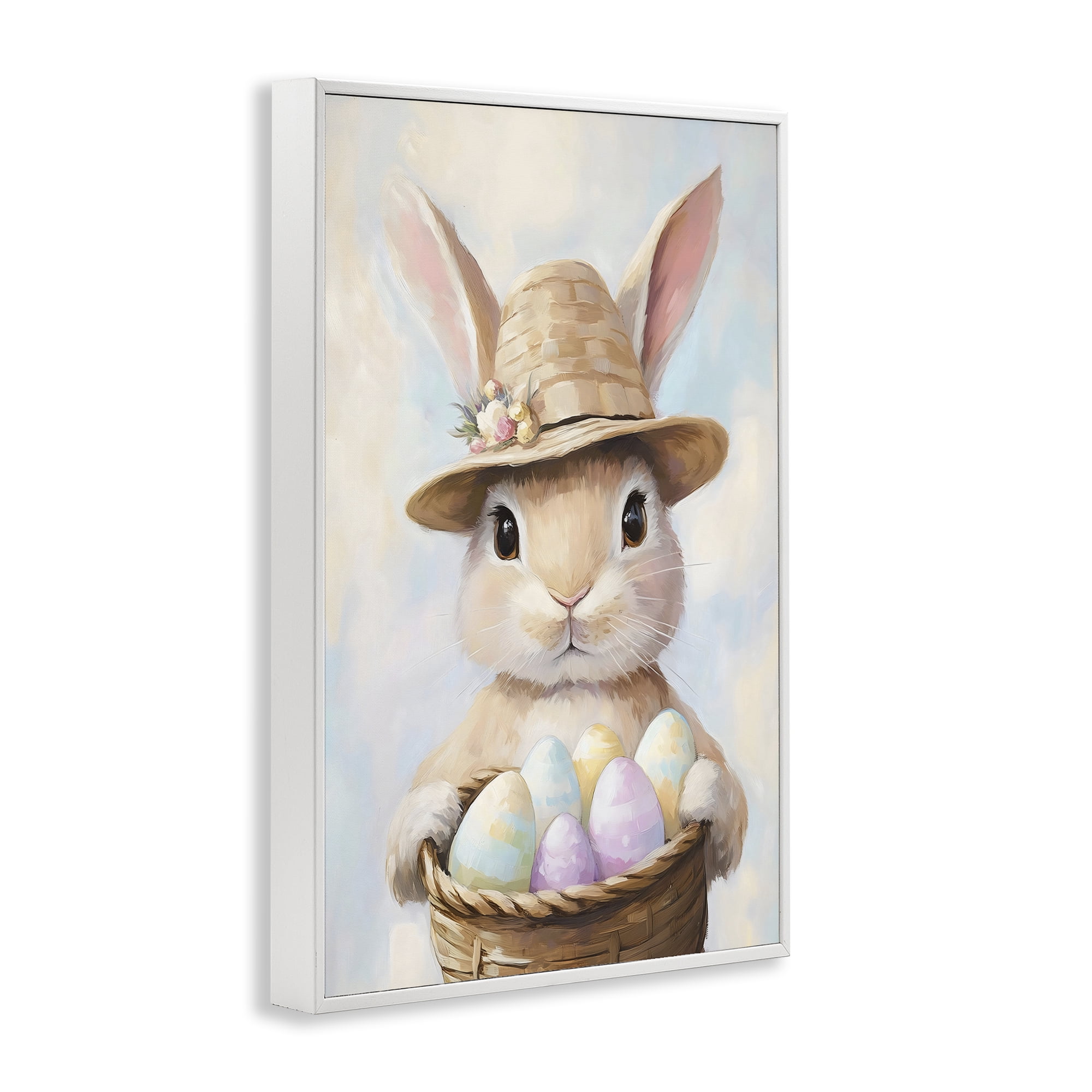 Stupell Industries Bunny with Easter Egg Basket White Framed Giclee Art, design by The Prints Vibe