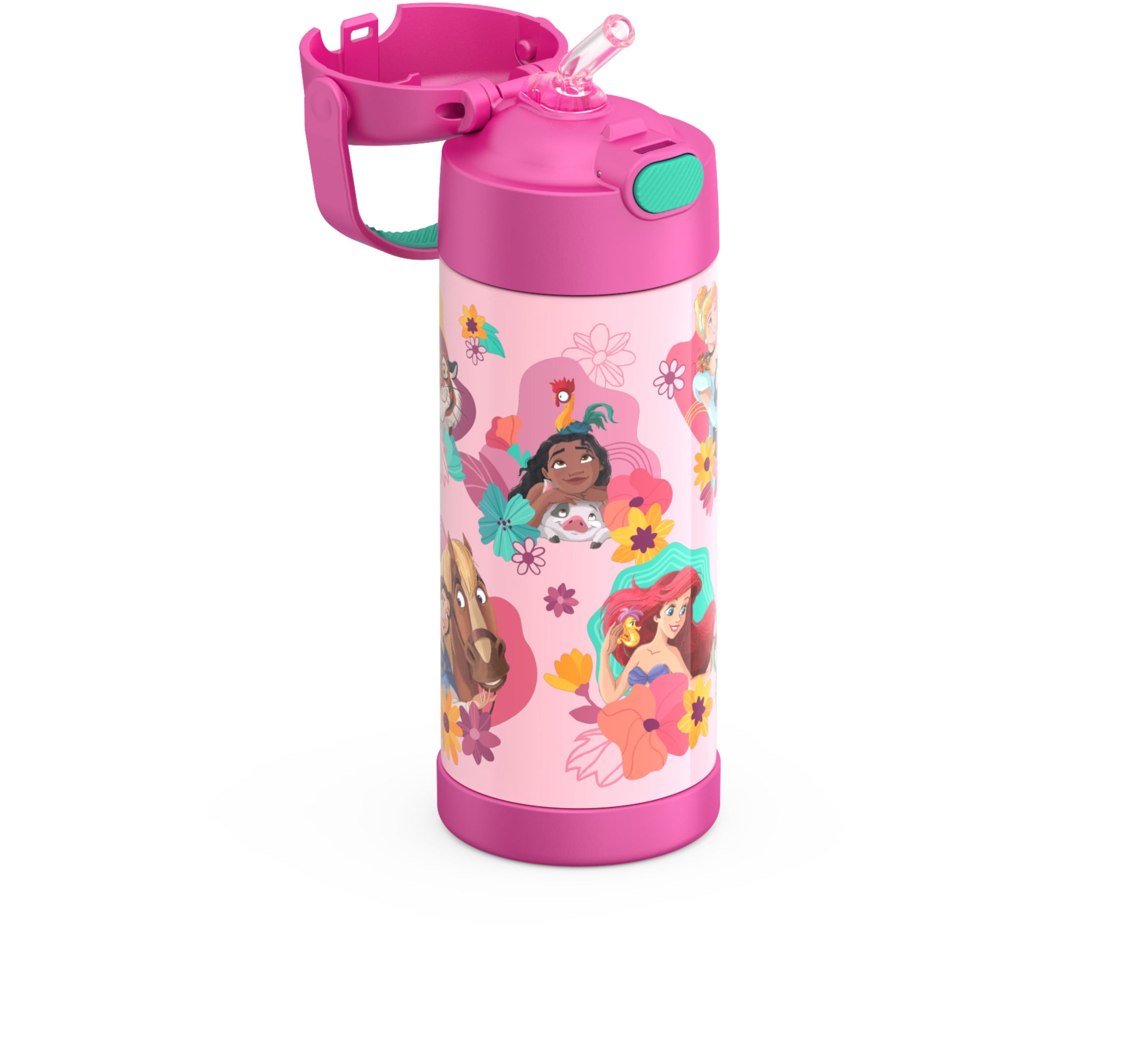 Thermos FUNtainer Vacuum Insulated Stainless Steel Bottle with Covered Straw, Princess, 14oz for Kids